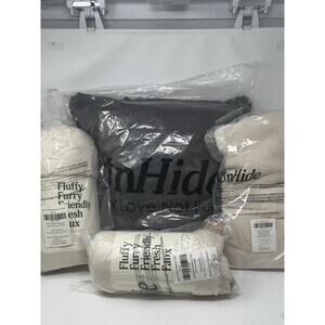 Unhide Faux Fur Beige Bear Blanket Bundle New Medium Small Squish+20x20 Pillow